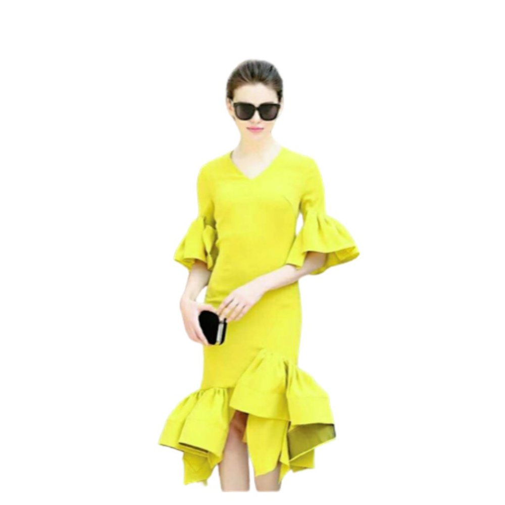 Acne Studio Yellow Ruffle Dress